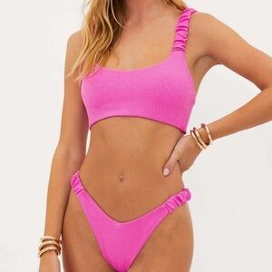 NWT Beach Riot Effie phoebe scrunch elastic Vibrant Pink Bikini Set size XL